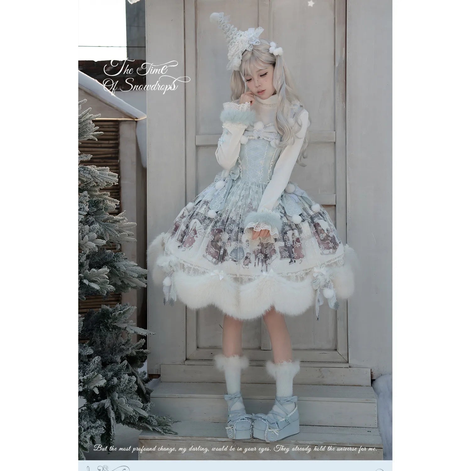 The Time Of Snowdrops Snowflake Print Velour Lolita JSK Dress - LolitaEra