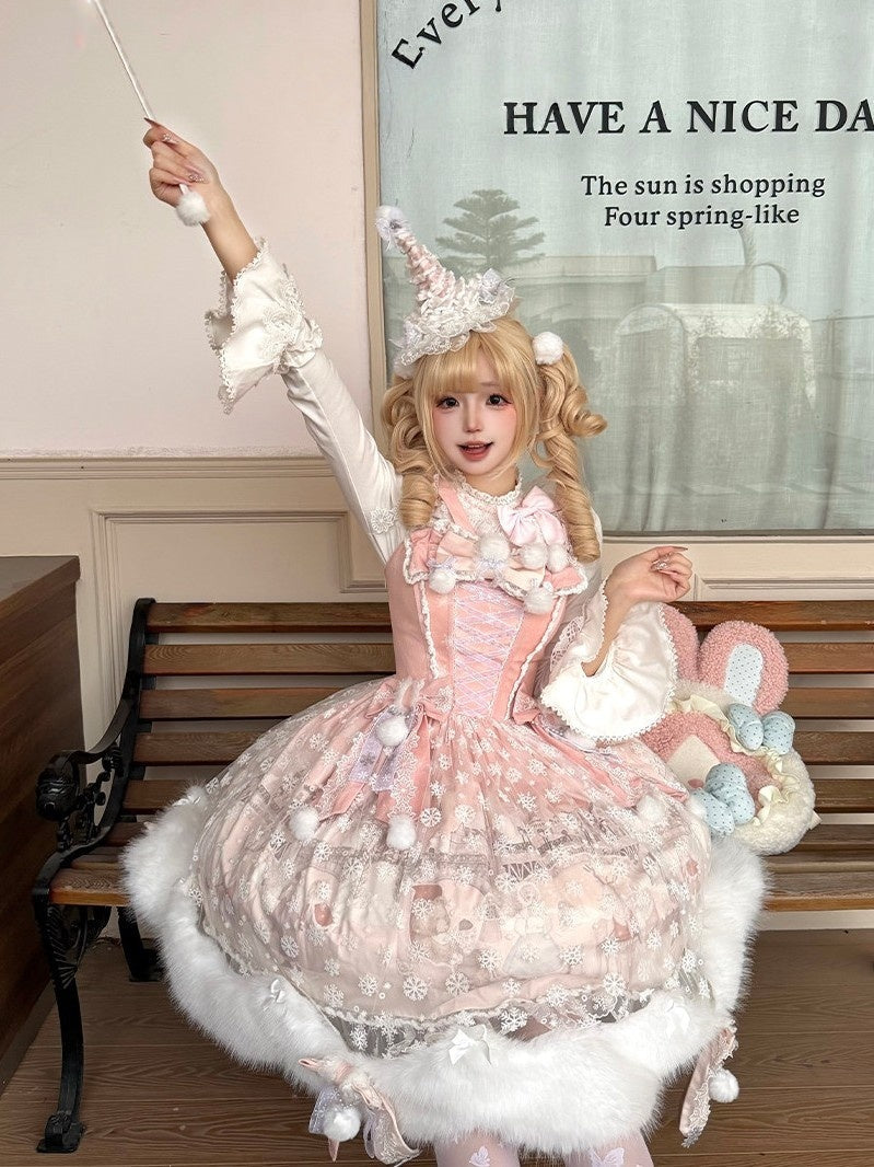 The Time Of Snowdrops Snowflake Print Velour Lolita JSK Dress - LolitaEra