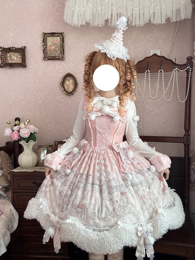 The Time Of Snowdrops Snowflake Print Velour Lolita JSK Dress - LolitaEra