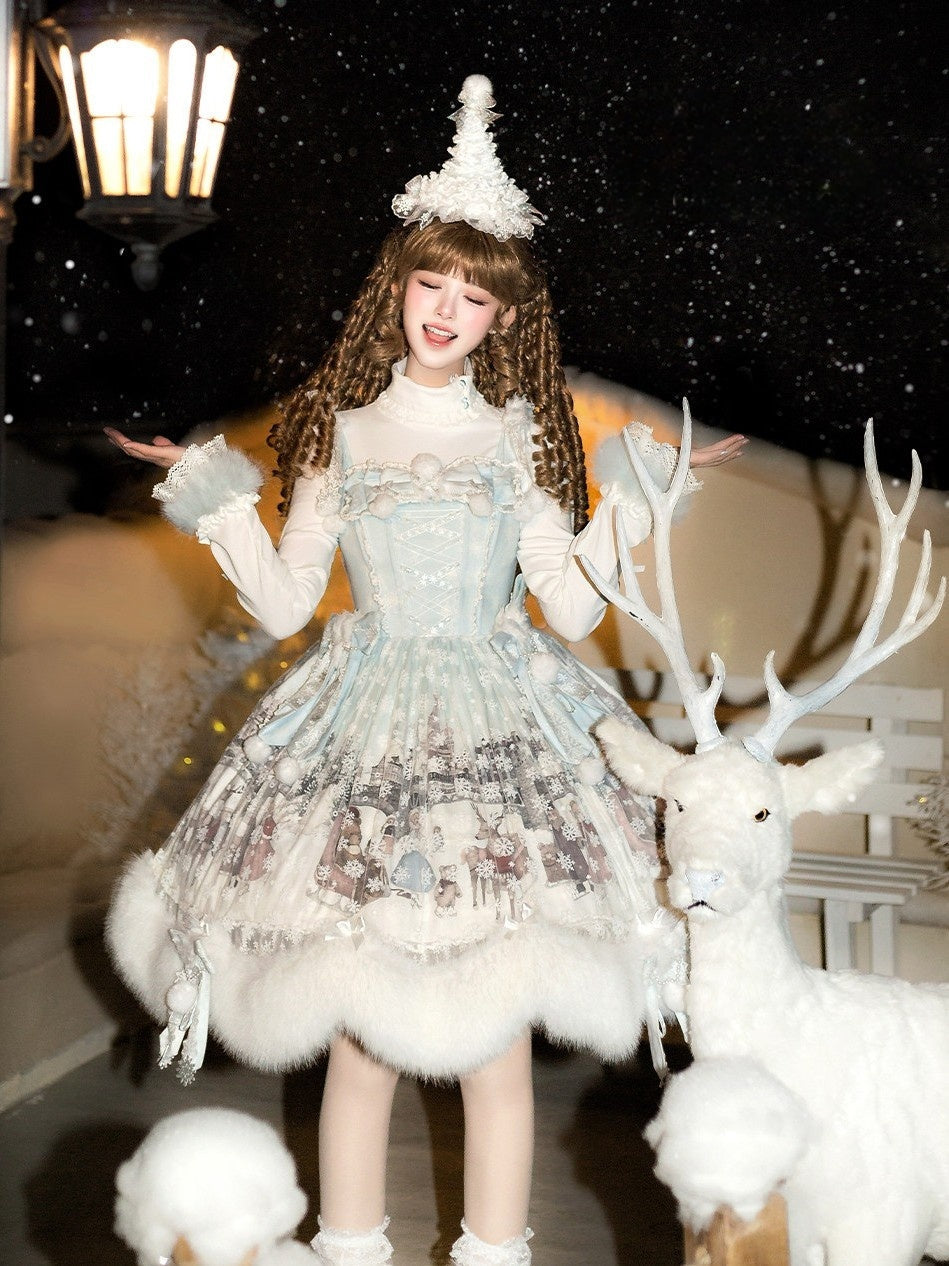 The Time Of Snowdrops Snowflake Print Velour Lolita JSK Dress - LolitaEra