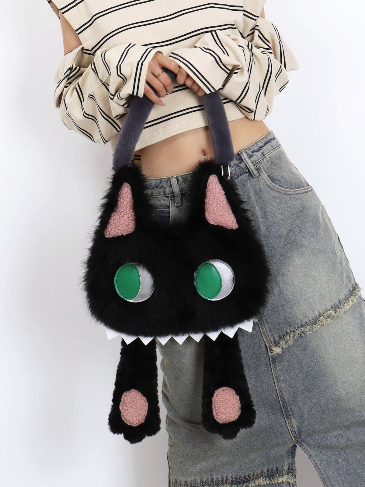 Toothy Face-Cover Cat Plush Lolita 3-Way Bag - LolitaEra