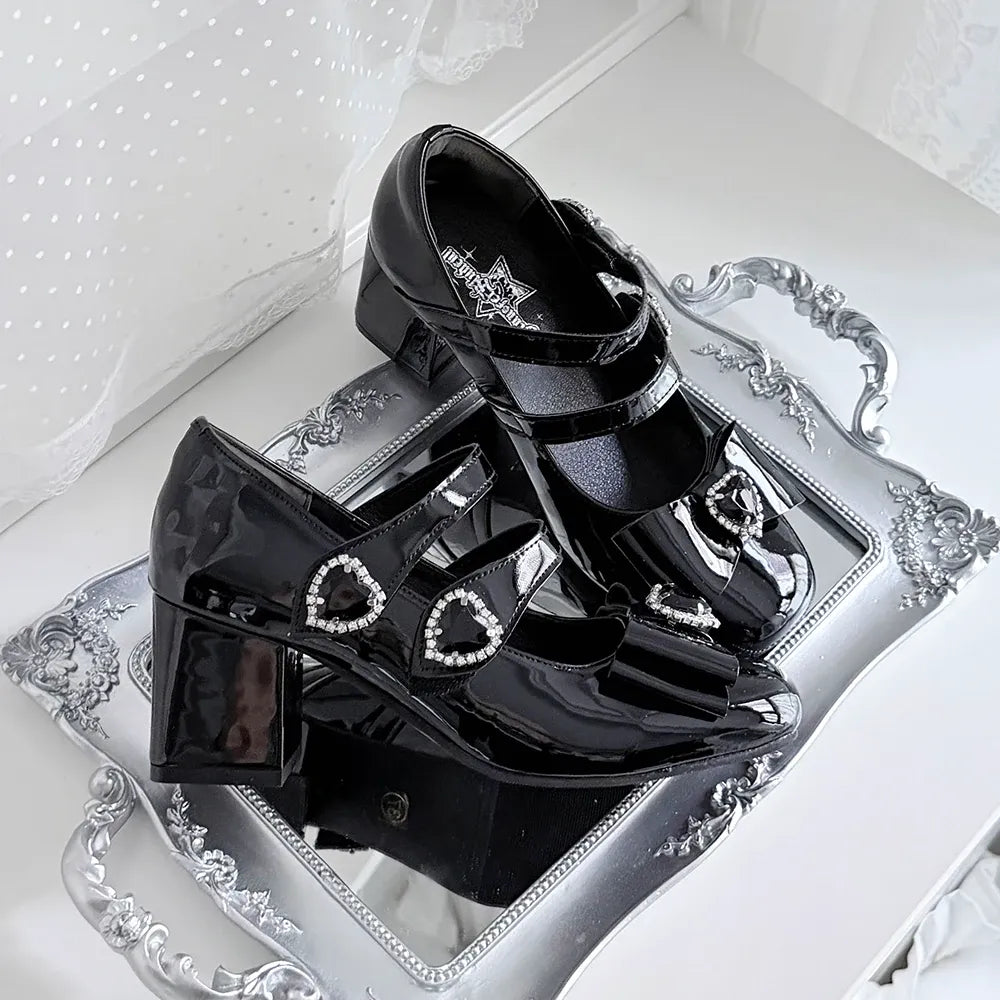 Transfer Student Night Prom Square Toe Mary Jane Chunky Heel Shoes