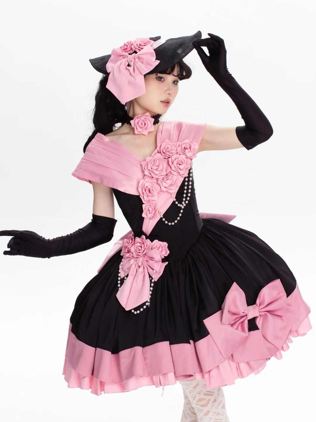 Treasure Chest Rose Lolita Black & Pink Dress - LolitaEraSetSTreasure Chest Rose Lolita Black & Pink Dress