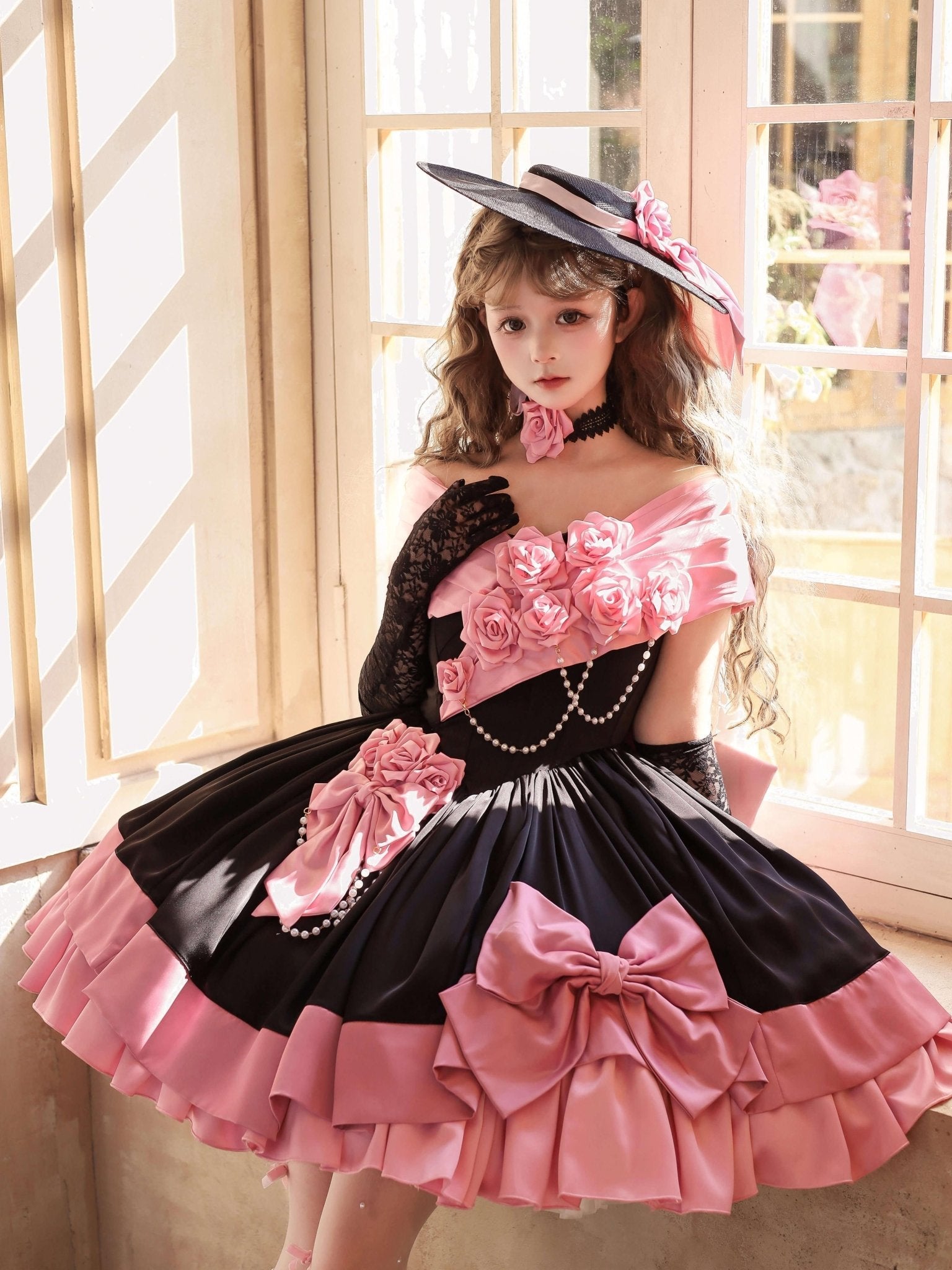 Treasure Chest Rose Lolita Black & Pink Dress - LolitaEraBlack & Pink DressSTreasure Chest Rose Lolita Black & Pink Dress