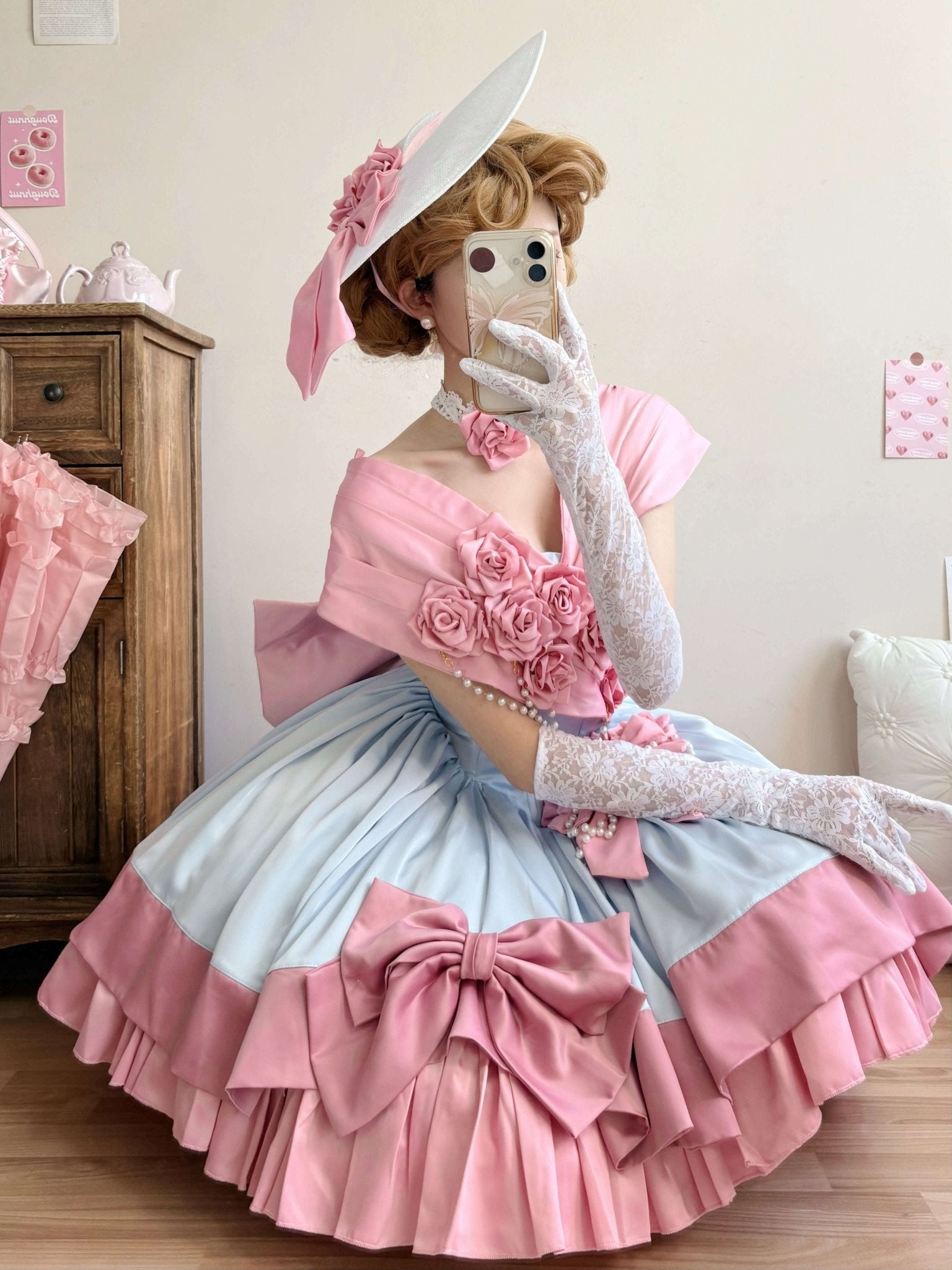 Treasure Chest Rose Lolita Blue & Pink Dress - LolitaEraSetSTreasure Chest Rose Lolita Blue & Pink Dress