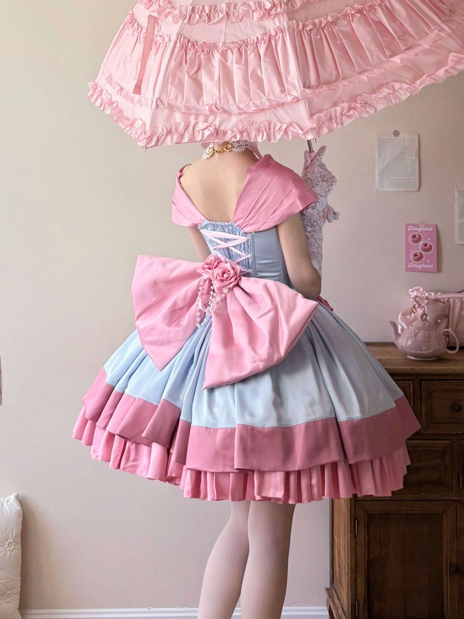 Treasure Chest Rose Lolita Blue & Pink Dress - LolitaEraBlue & Pink DressSTreasure Chest Rose Lolita Blue & Pink Dress