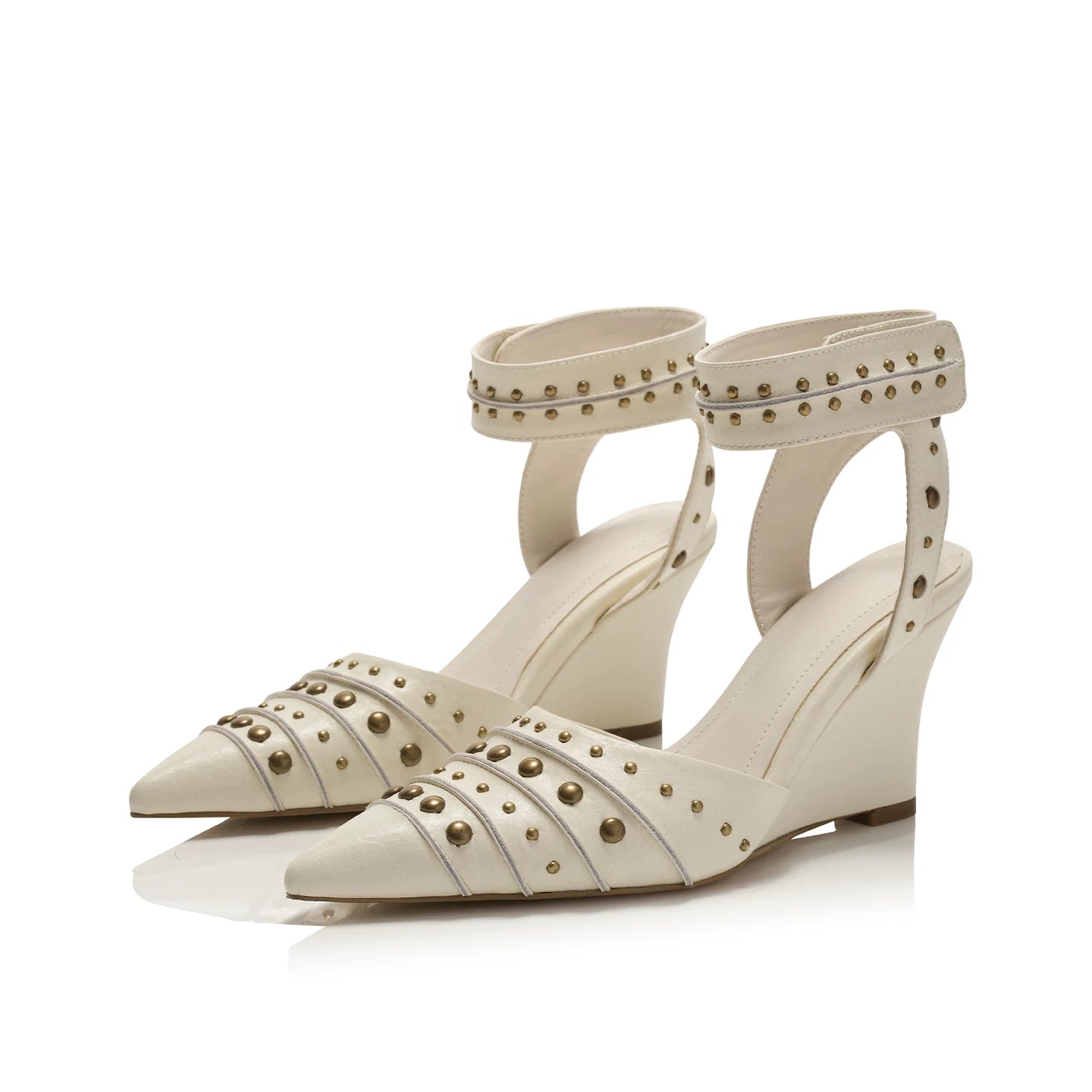 UnicornBlood Tribal Style Rivet Decorated Wedge Sandals Women's Ankle Strap Pointed Toe High-Heeled Fashion Shoes