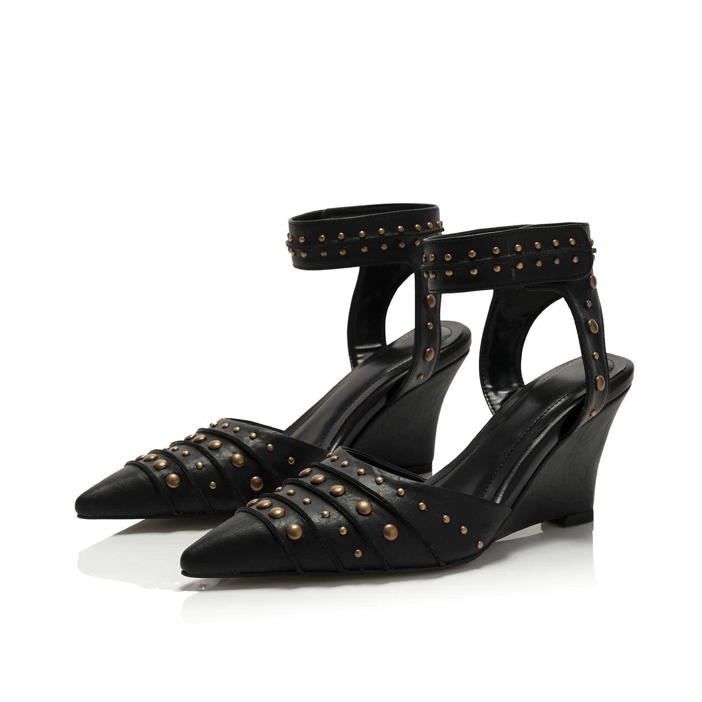 UnicornBlood Tribal Style Rivet Decorated Wedge Sandals Women's Ankle Strap Pointed Toe High-Heeled Fashion Shoes