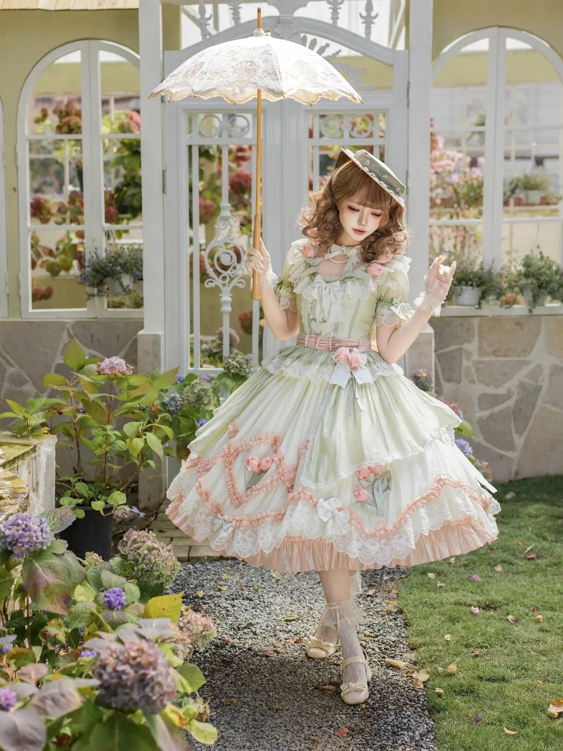 Tulip Letter Mint Green Short Sleeve Classic Lolita OP Dress - LolitaEra