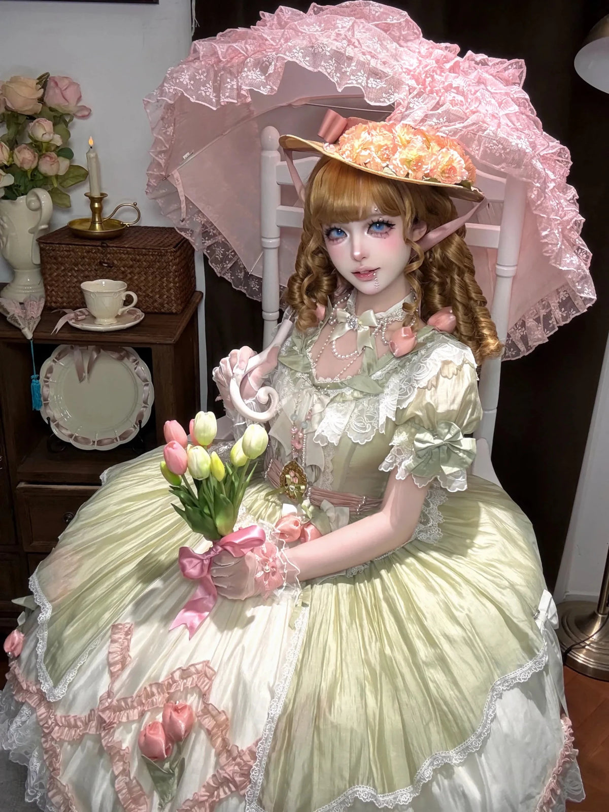 Tulip Letter Mint Green Short Sleeve Classic Lolita OP Dress - LolitaEra