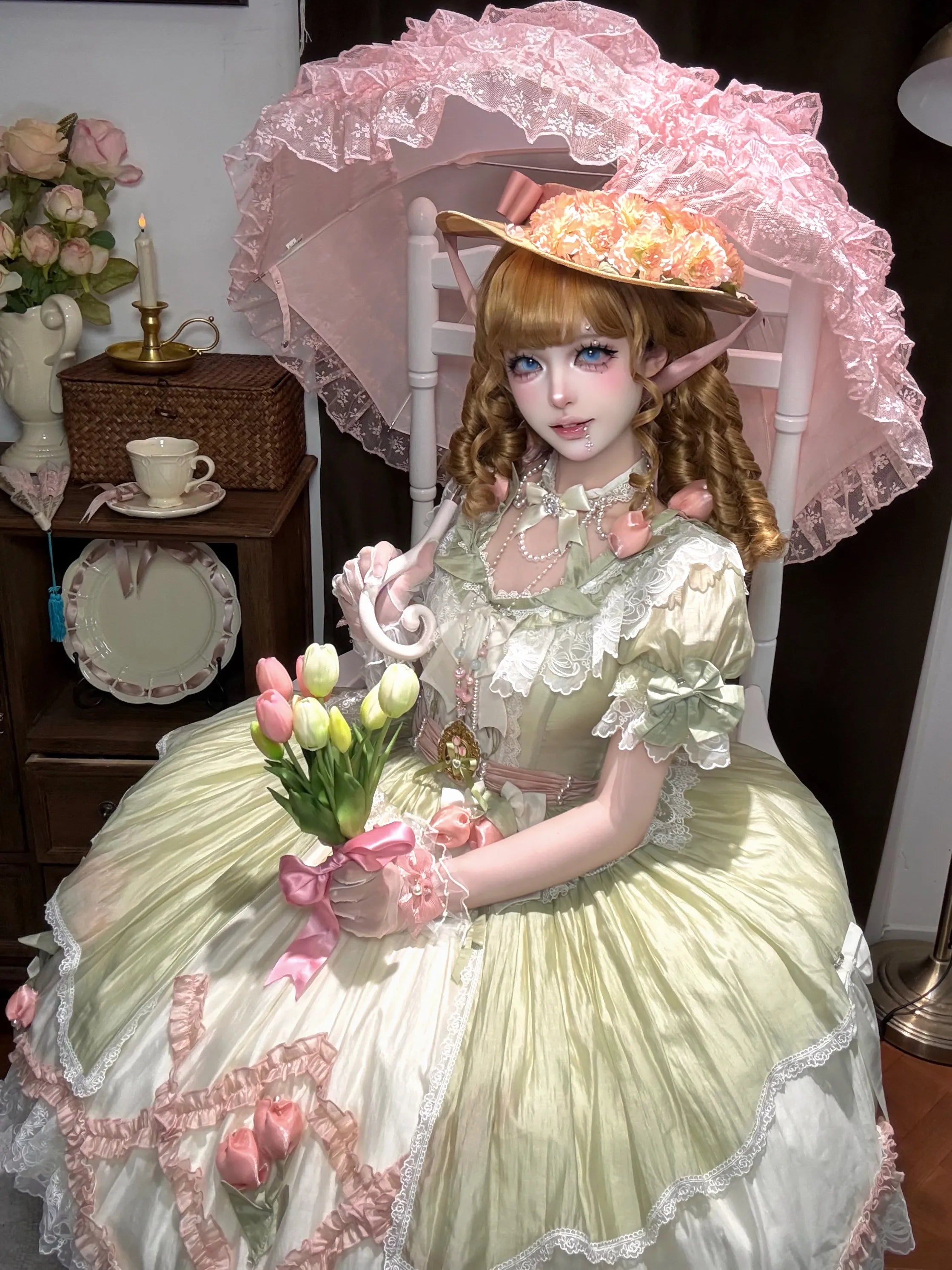 【Full Payment Drop】Reversed Illusion Lolita Exclusive Original Tulip Letter Short Sleeve OP Dress