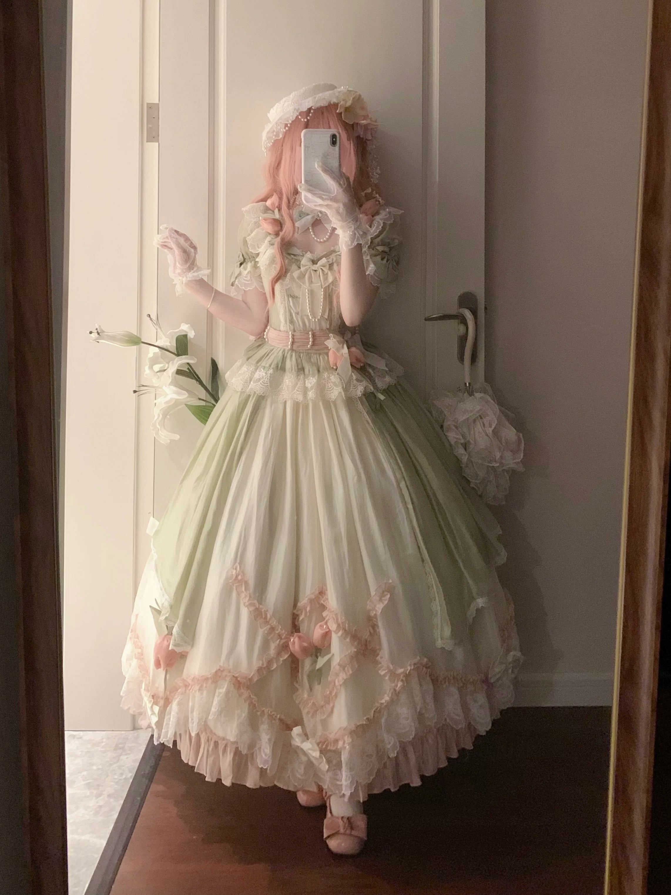 【Full Payment Drop】Reversed Illusion Lolita Exclusive Original Tulip Letter Short Sleeve OP Dress