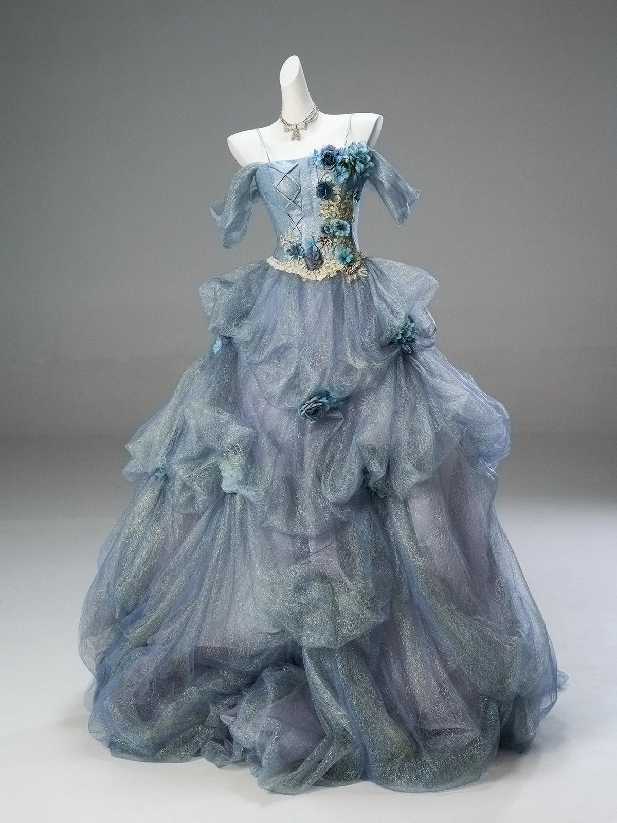 Under the Sea Light Blue Tiered Ballgown Princess Formal Ceremony Dress - LolitaEra