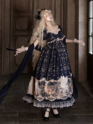 Unicorn Empire Classical Lolita OP Dress - LolitaEraFull Set=OP + Waist Chain + Shawl + HeadpieceSBlueUnicorn Empire Classical Lolita OP Dress
