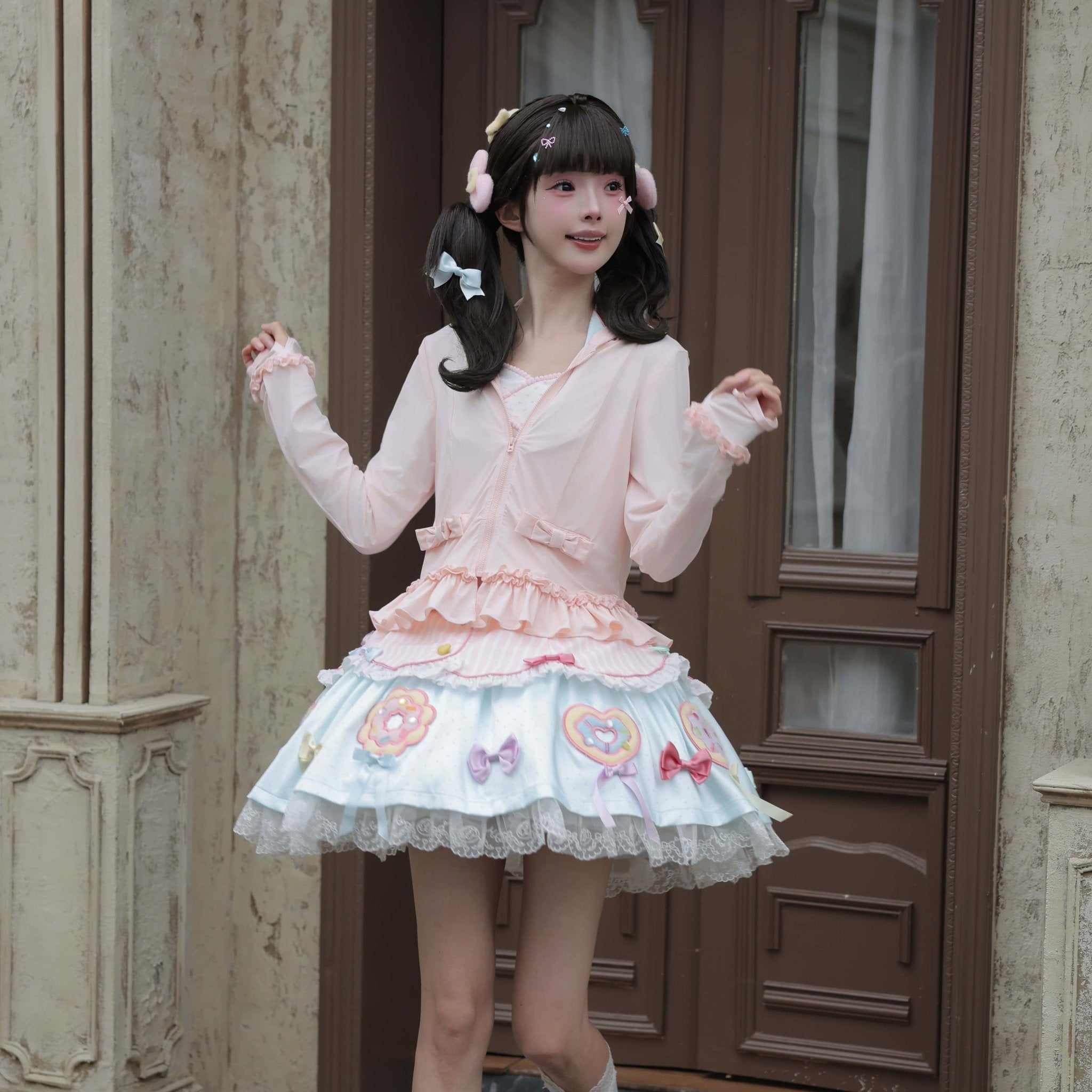 UPF50+ Lolita Sun-Protective Jacket Detachable Visor Bow - LolitaEra