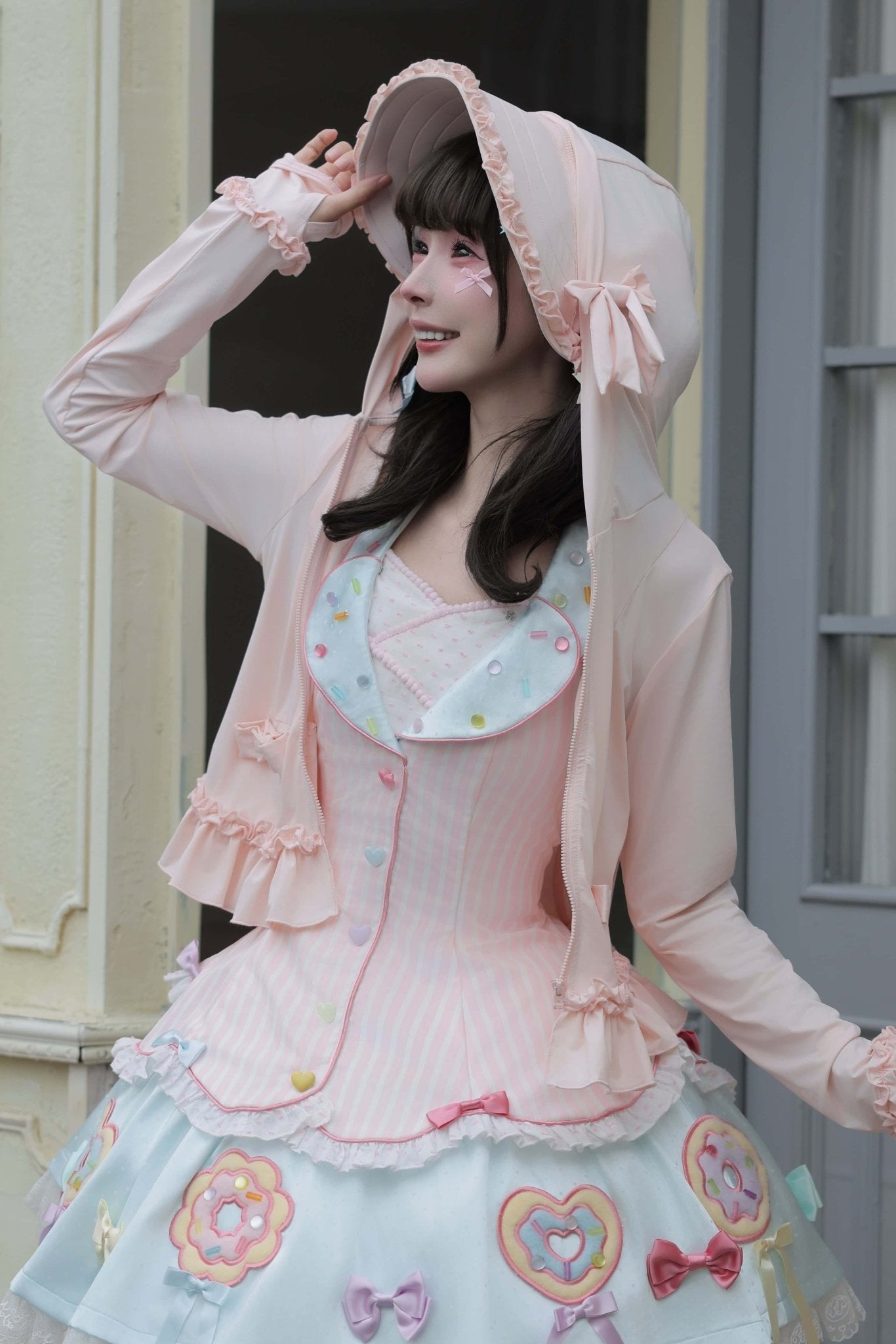 UPF50+ Lolita Sun-Protective Jacket Detachable Visor Bow - LolitaEra