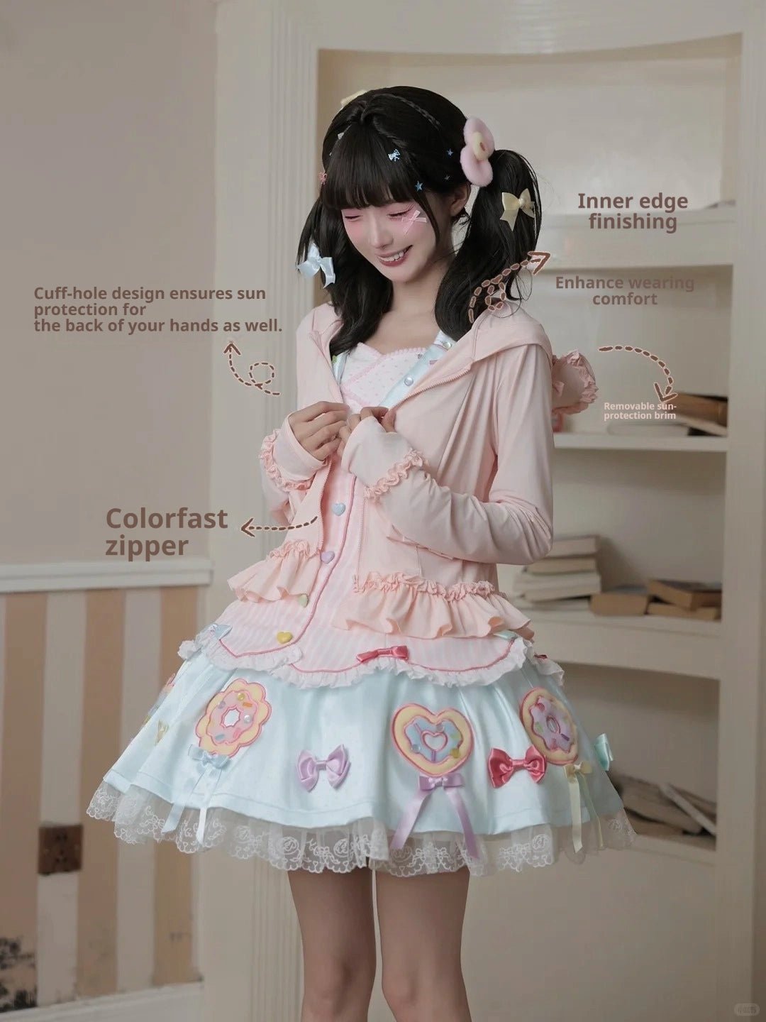 UPF50+ Lolita Sun-Protective Jacket Detachable Visor Bow - LolitaEra
