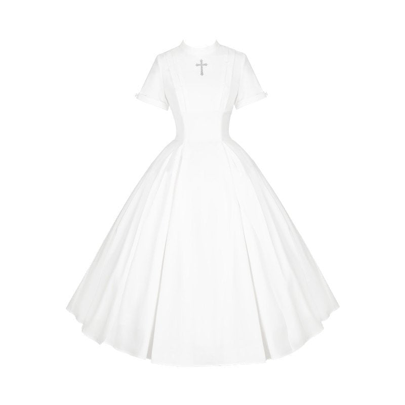 Vanitas Nun Style Flared Hem Twin Lolita White OP Set - LolitaEraWhite Long OPSVanitas Nun Style Flared Hem Twin Lolita White OP Set