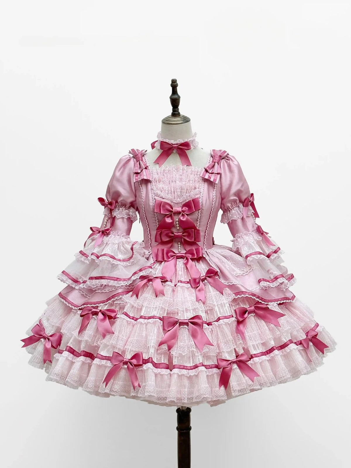 Velvet Cake Doll Pink Black Tiered Ruffle Classic Lolita JSK - LolitaEra