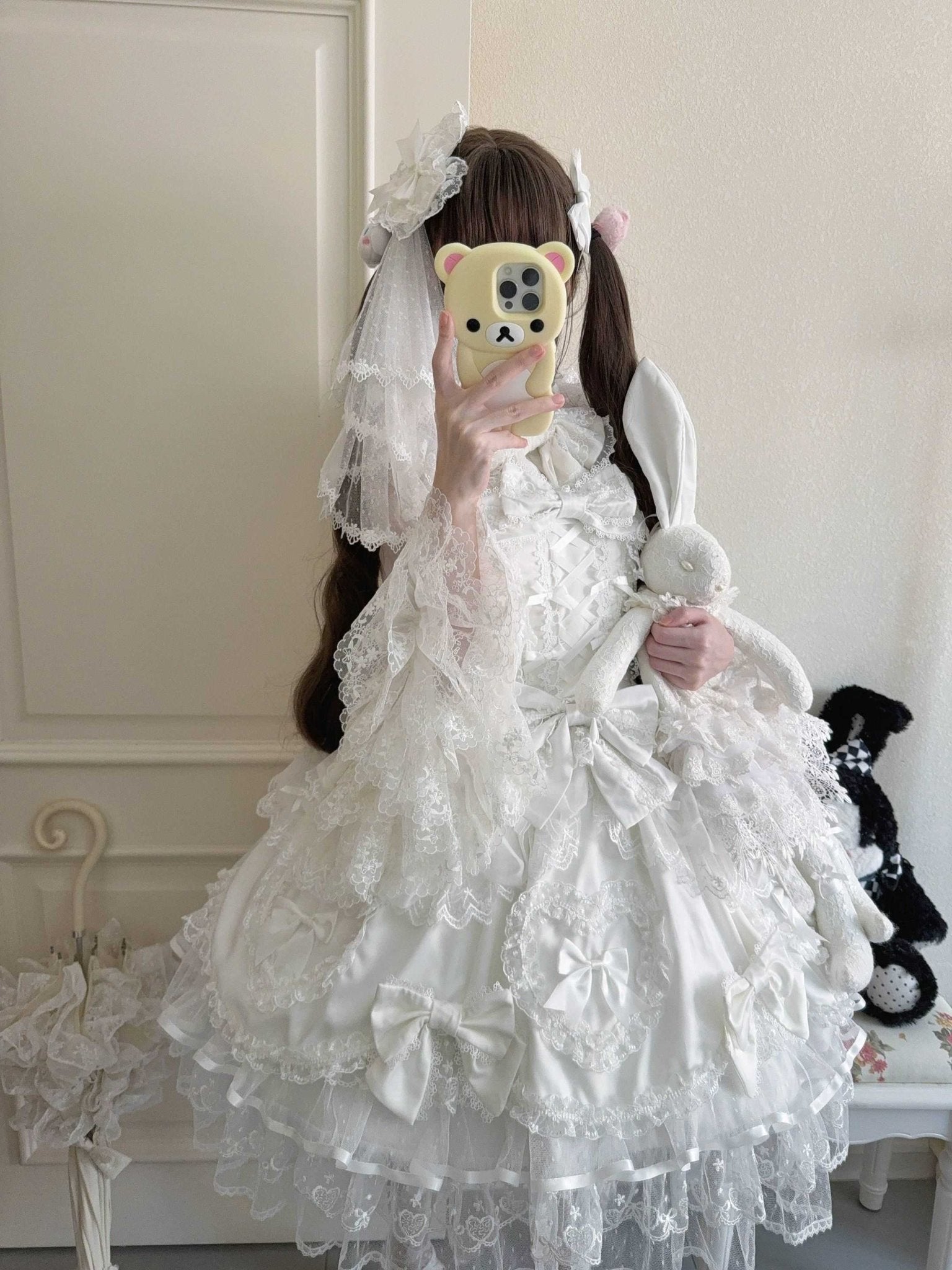 Velvet Sweetheart Lolita White JSK Dress 1333 - LolitaEraWhite JSK+VeilSVelvet Sweetheart Lolita White JSK Dress 1333