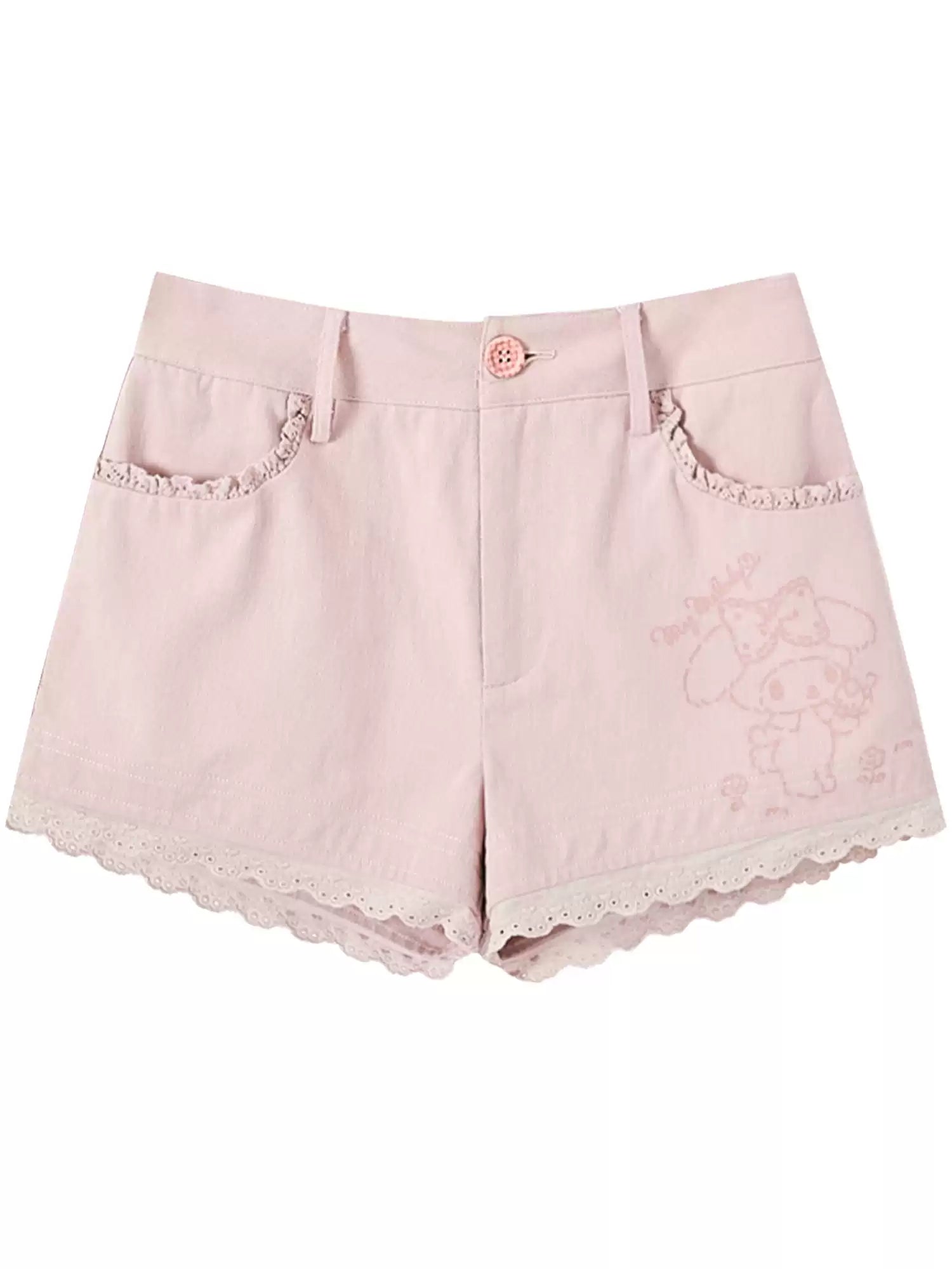 Versatile Pink Shorts With Lace Patchwork Design