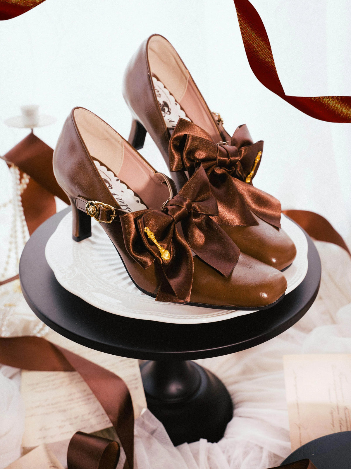 In Stock Afternoon Tea Vintage Elegant Mary Jane Original Square Toe Mid-Heel Japanese Style Comfortable Bow Lolita
