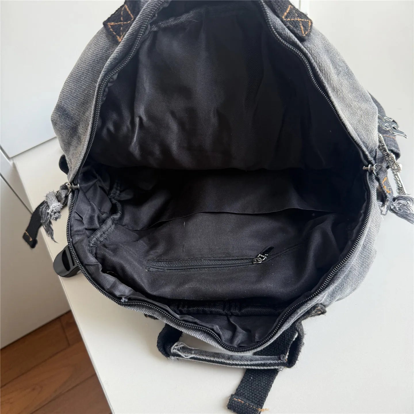 Daylight Distressed Denim Punk Backpack Subculture Y2K Millennium Backpack Dark Gothic Student School Bag