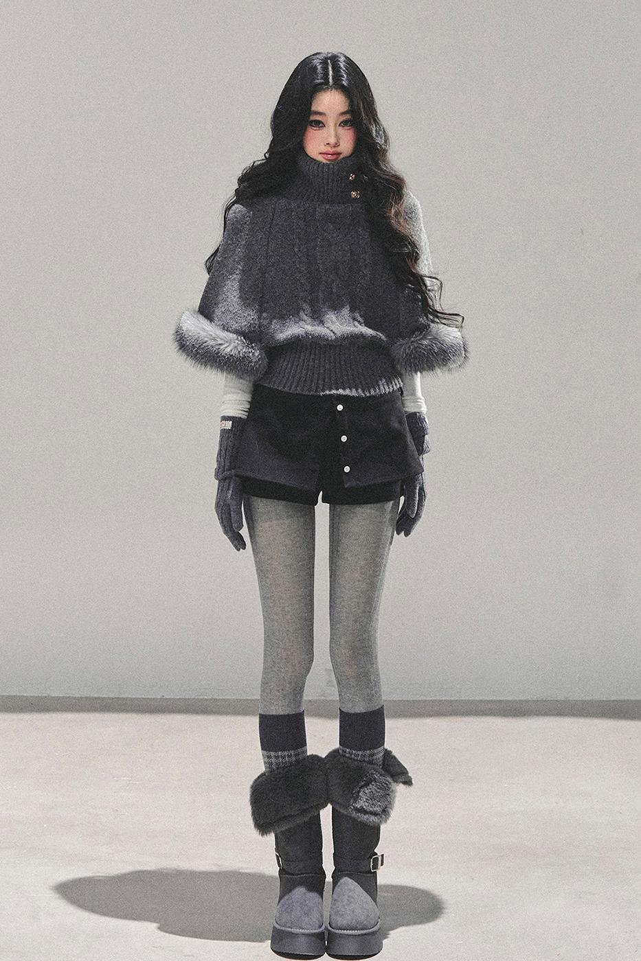 Vintage High Neck Mohair Cable Knit Sweater LE1175 - LolitaEraBrownSVintage High Neck Mohair Cable Knit Sweater LE1175