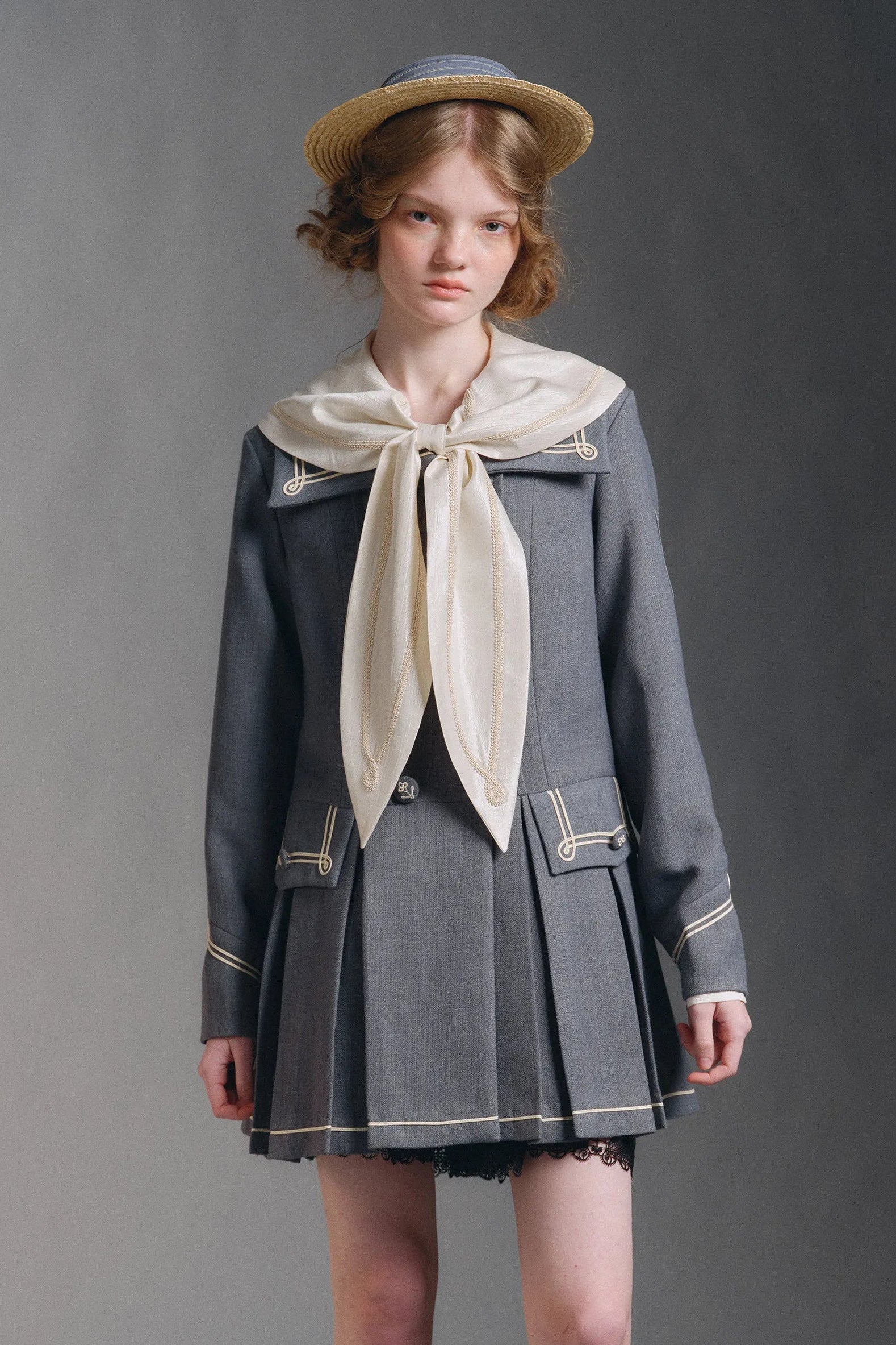 Huandian Original Design Blue and White Trim Vintage Sailor Style Jacket
