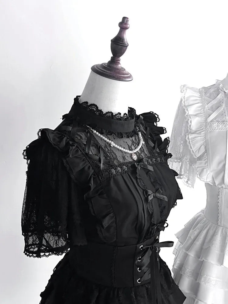 Waltz Square Collar Mass Produced Shirt & Fitted Waist Tiered Skirt Set - LolitaEra