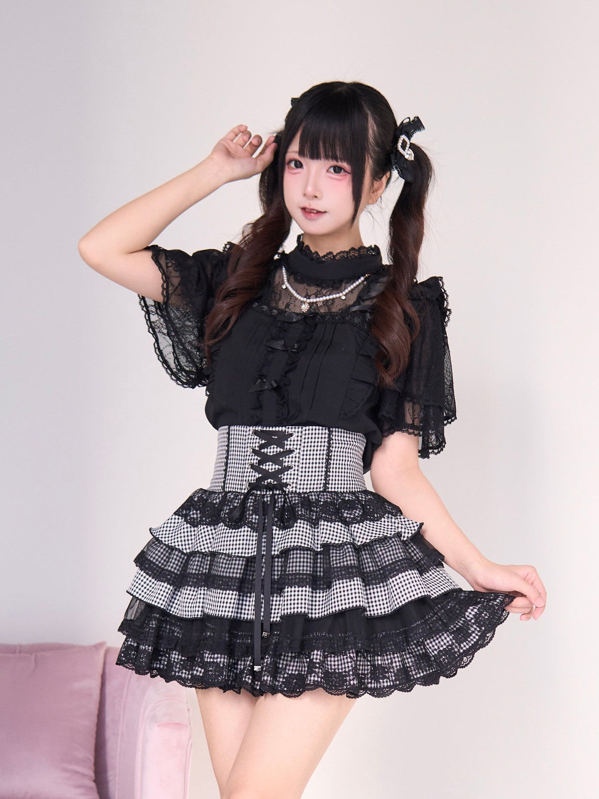 Waltz Square Collar Mass Produced Shirt & Fitted Waist Tiered Skirt Set - LolitaEra