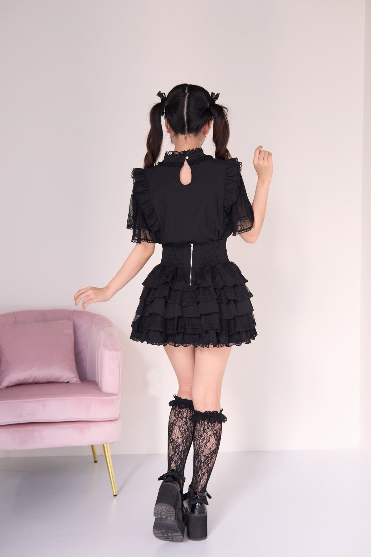 Waltz Square Collar Mass Produced Shirt & Fitted Waist Tiered Skirt Set - LolitaEra