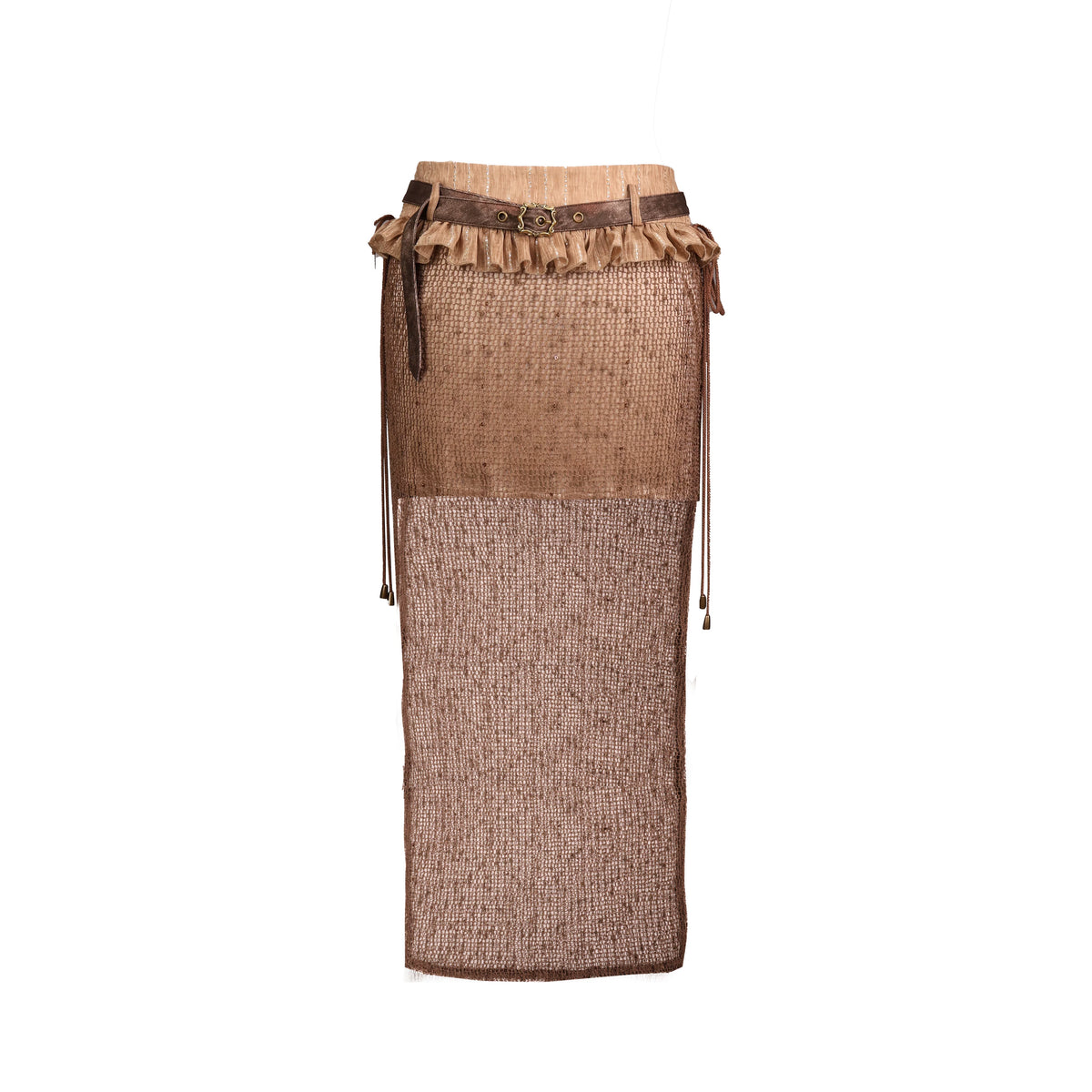 Wasteland Style Distressed Patchwork Sheer Mesh Low Waist Maxi Skirt
