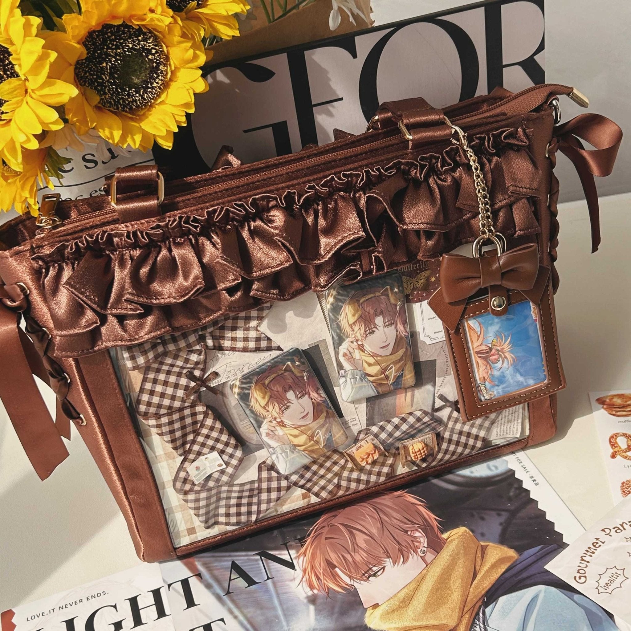 Wave Satin Crossbody Ribbon Bow Ita Bag 1288 - LolitaEraBrownWave Satin Crossbody Ribbon Bow Ita Bag 1288