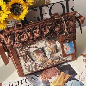 Wave Satin Crossbody Ribbon Bow Ita Bag 1288 - LolitaEraBrownWave Satin Crossbody Ribbon Bow Ita Bag 1288