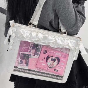 Wave Satin Crossbody Ribbon Bow Ita Bag 1288 - LolitaEraWhiteWave Satin Crossbody Ribbon Bow Ita Bag 1288