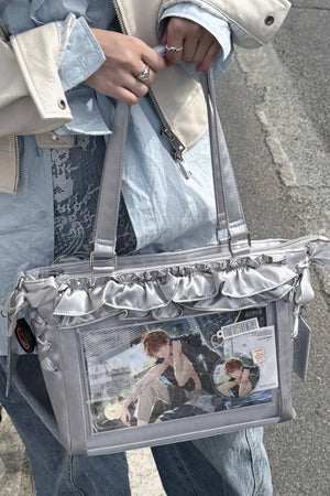 Wave Satin Crossbody Ribbon Bow Ita Bag 1288 - LolitaEraPurpleWave Satin Crossbody Ribbon Bow Ita Bag 1288