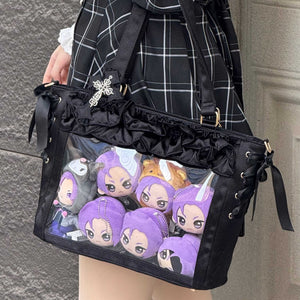 Wave Satin Crossbody Ribbon Bow Ita Bag 1288 - LolitaEraBlackWave Satin Crossbody Ribbon Bow Ita Bag 1288