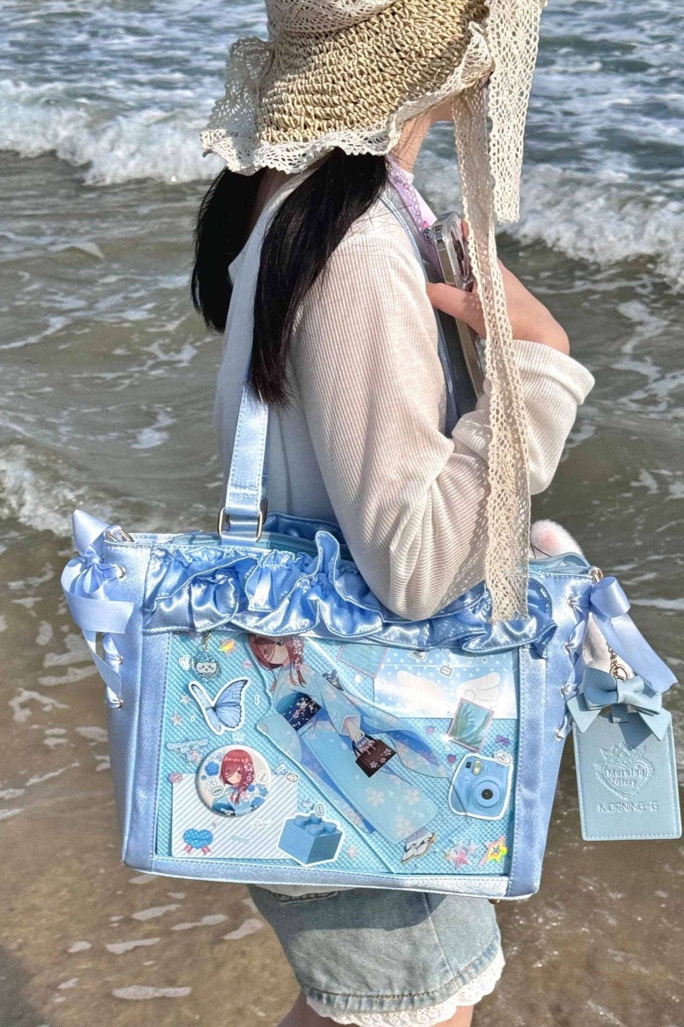 Wave Satin Crossbody Ribbon Bow Ita Bag 1288 - LolitaEraPurpleWave Satin Crossbody Ribbon Bow Ita Bag 1288