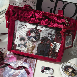 Wave Satin Crossbody Ribbon Bow Ita Bag 1288 - LolitaEraRedWave Satin Crossbody Ribbon Bow Ita Bag 1288