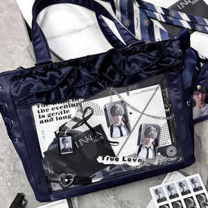 Wave Satin Crossbody Ribbon Bow Ita Bag 1288 - LolitaEraDeep BlueWave Satin Crossbody Ribbon Bow Ita Bag 1288