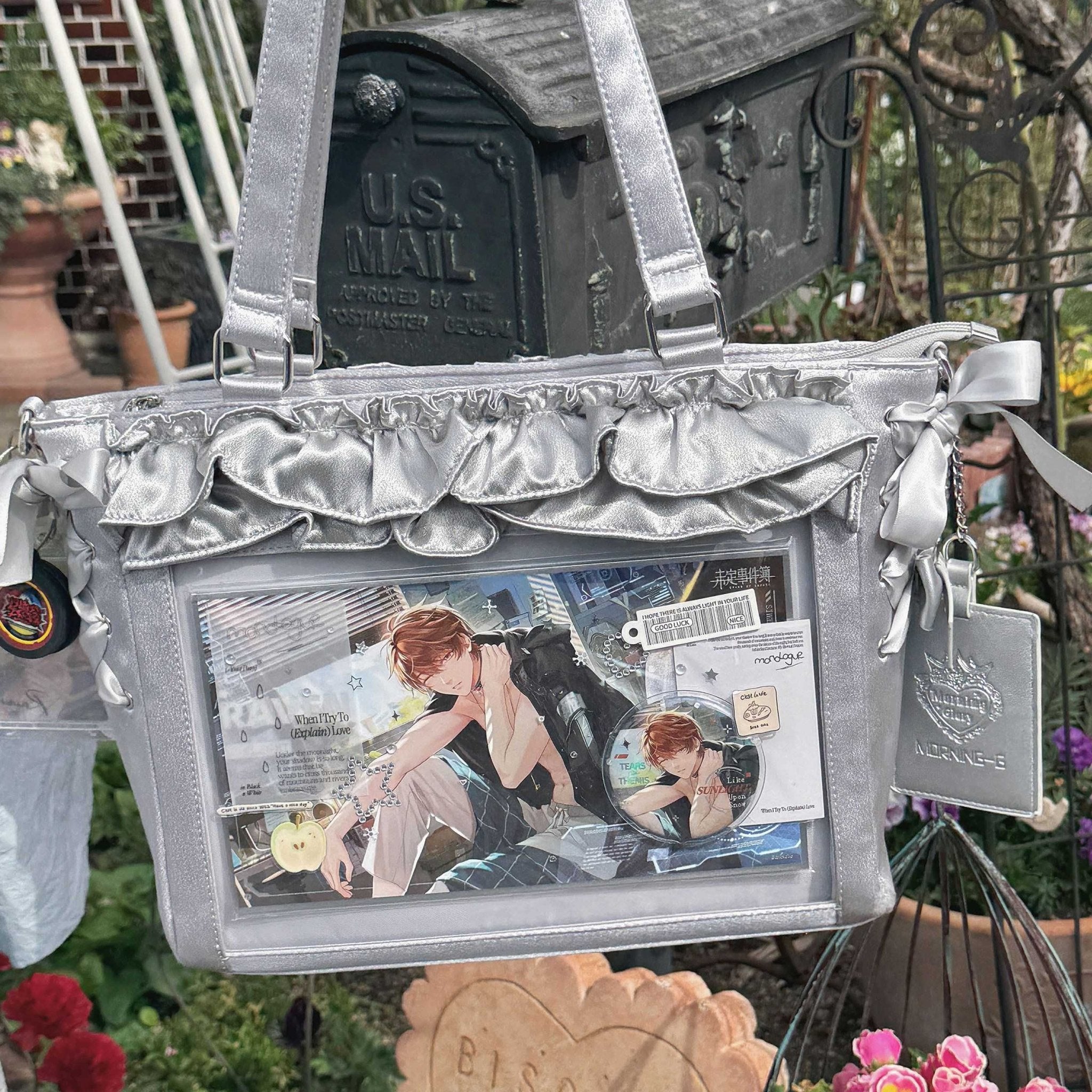 Wave Satin Crossbody Ribbon Bow Ita Bag 1288 - LolitaEraGrayWave Satin Crossbody Ribbon Bow Ita Bag 1288