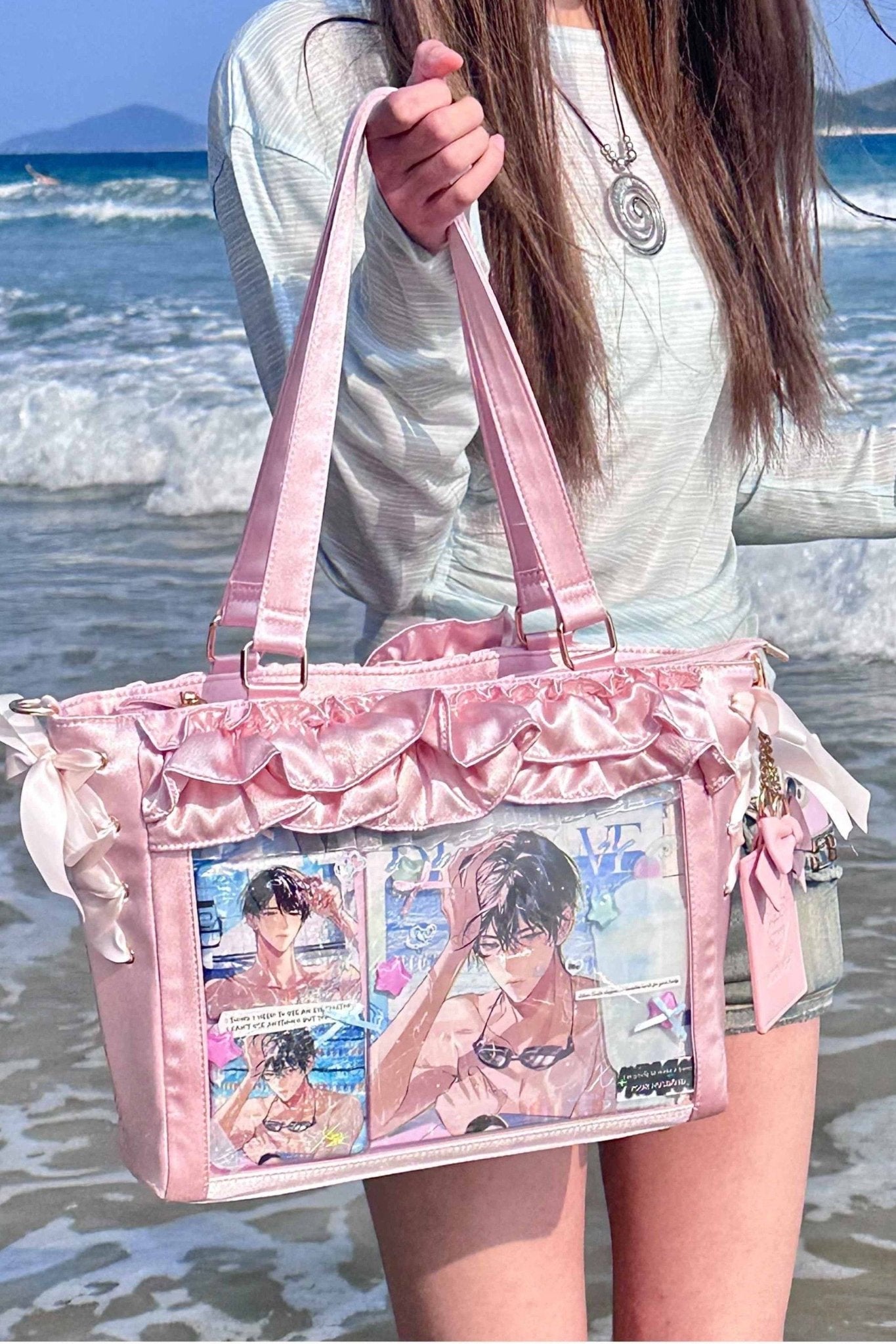 Wave Satin Crossbody Ribbon Bow Ita Bag 1288 - LolitaEraPurpleWave Satin Crossbody Ribbon Bow Ita Bag 1288