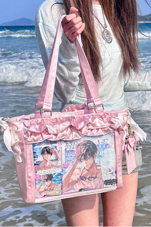 Wave Satin Crossbody Ribbon Bow Ita Bag 1288 - LolitaEraPurpleWave Satin Crossbody Ribbon Bow Ita Bag 1288