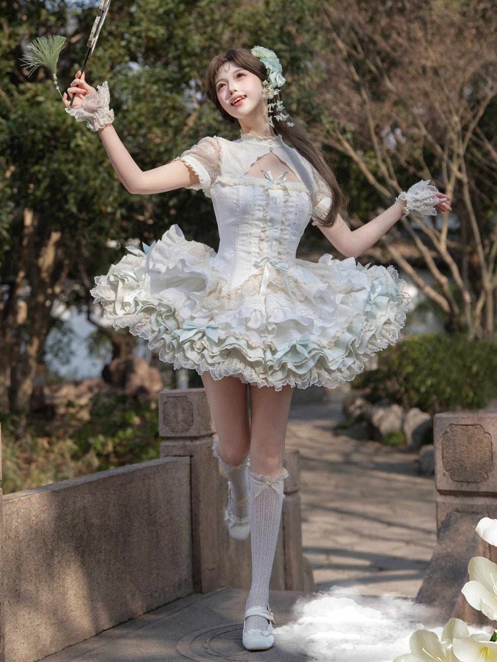 Whisper of Little Jasmine High Waist Mini Two - Piece Set - LolitaEraOPSWhisper of Little Jasmine High Waist Mini Two - Piece Set