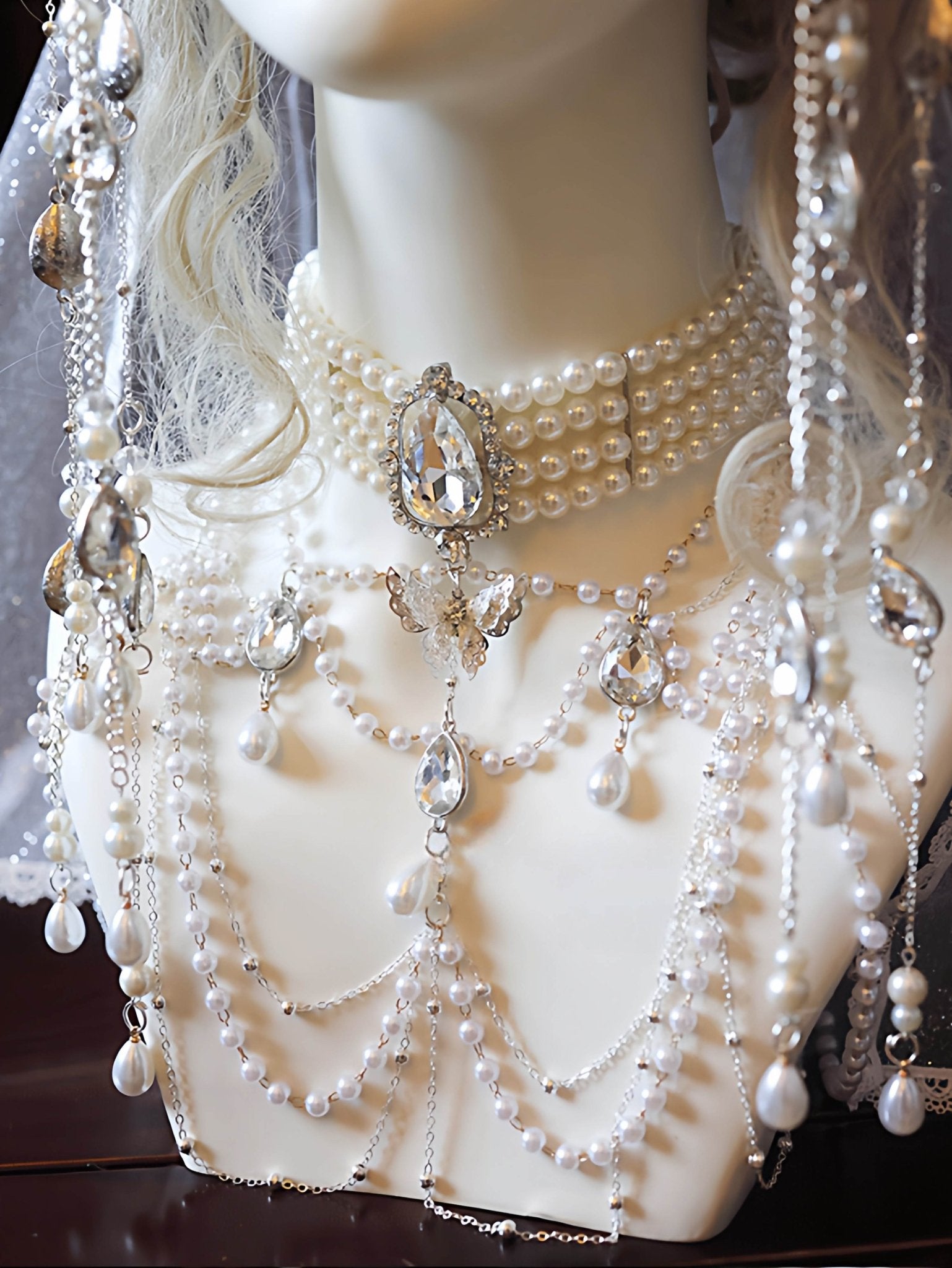 White Bridal Lolita Tiara and Necklace Set LE4154 - LolitaEraNecklaceWhite Bridal Lolita Tiara and Necklace Set LE4154