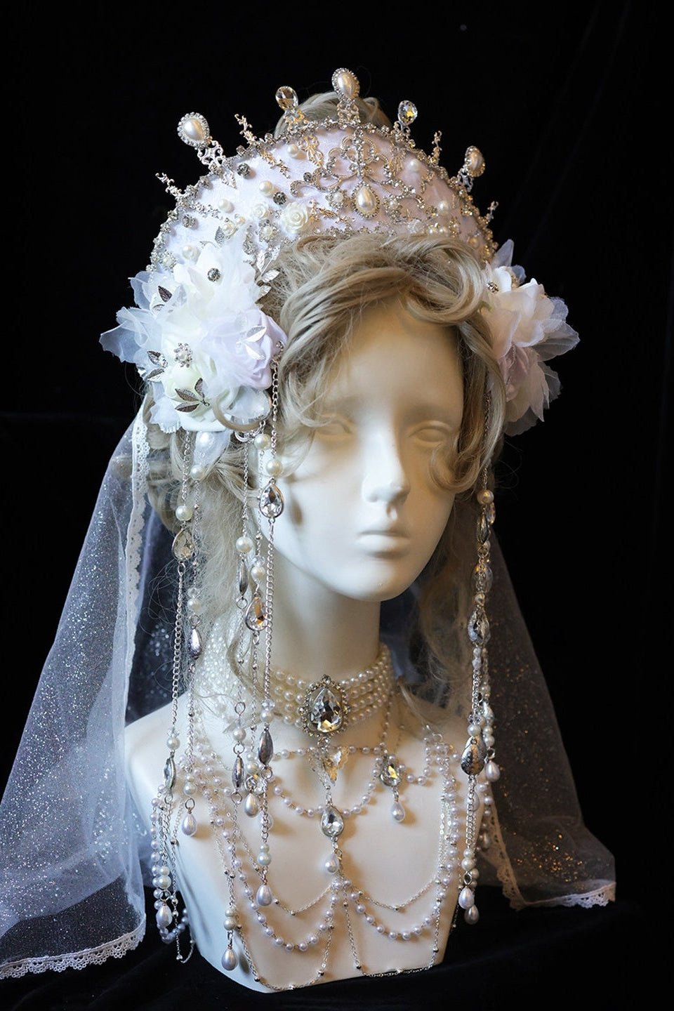 White Bridal Lolita Tiara and Necklace Set LE4154 - LolitaEraSleevesWhite Bridal Lolita Tiara and Necklace Set LE4154