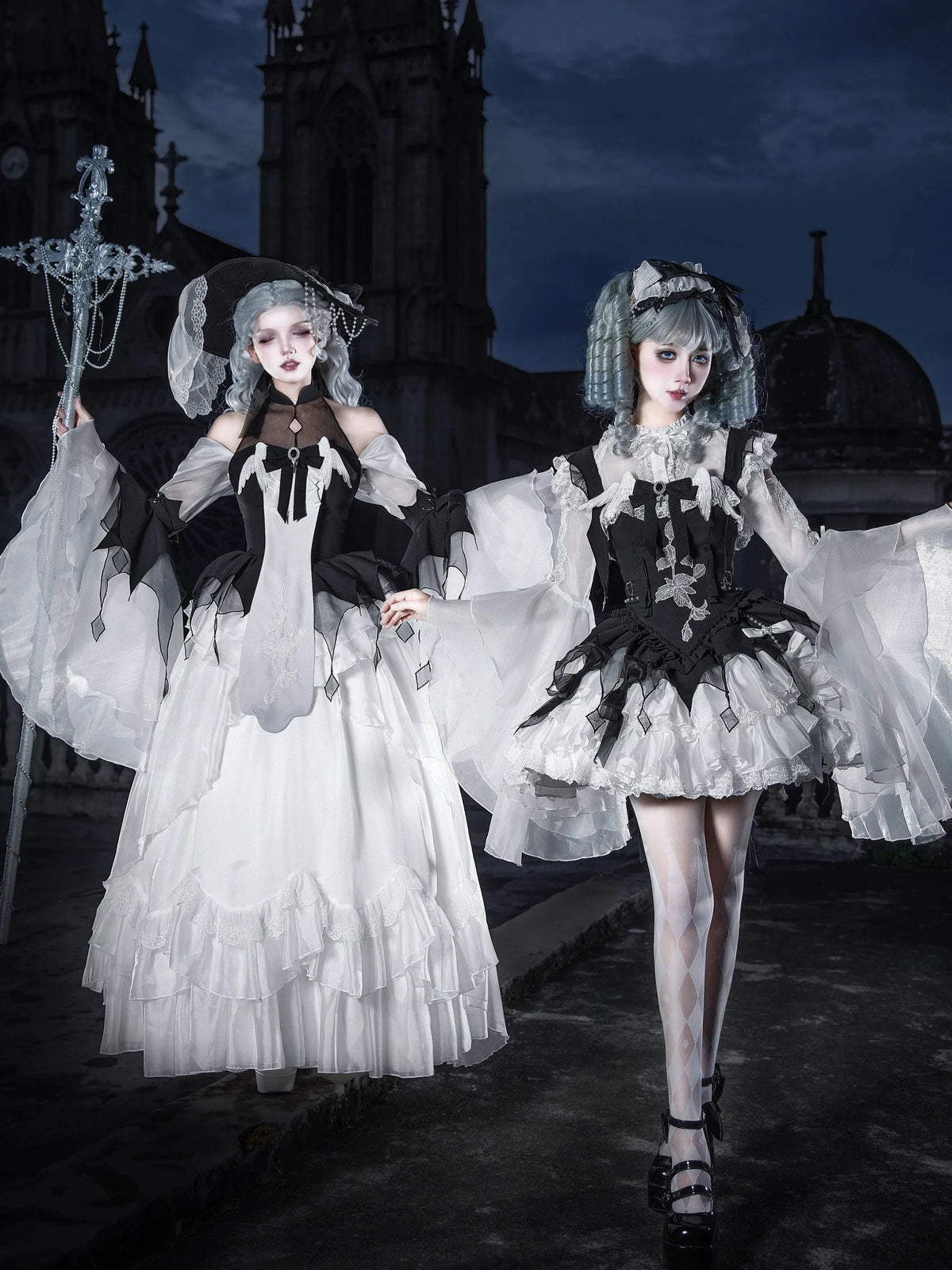 White Crow Original Elegant Gothic Lolita Black White OP Dress - LolitaEra