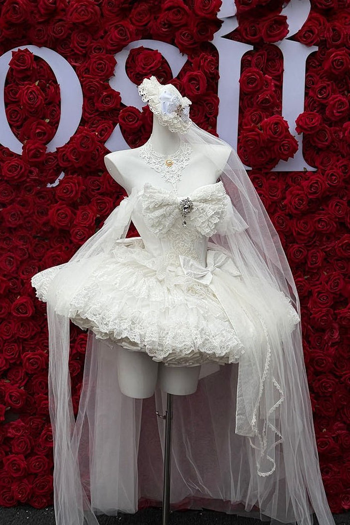 White Feather Promise Moonlight Light Wedding Dress - LolitaEraWhite SleevesSWhite Feather Promise Moonlight Light Wedding Dress