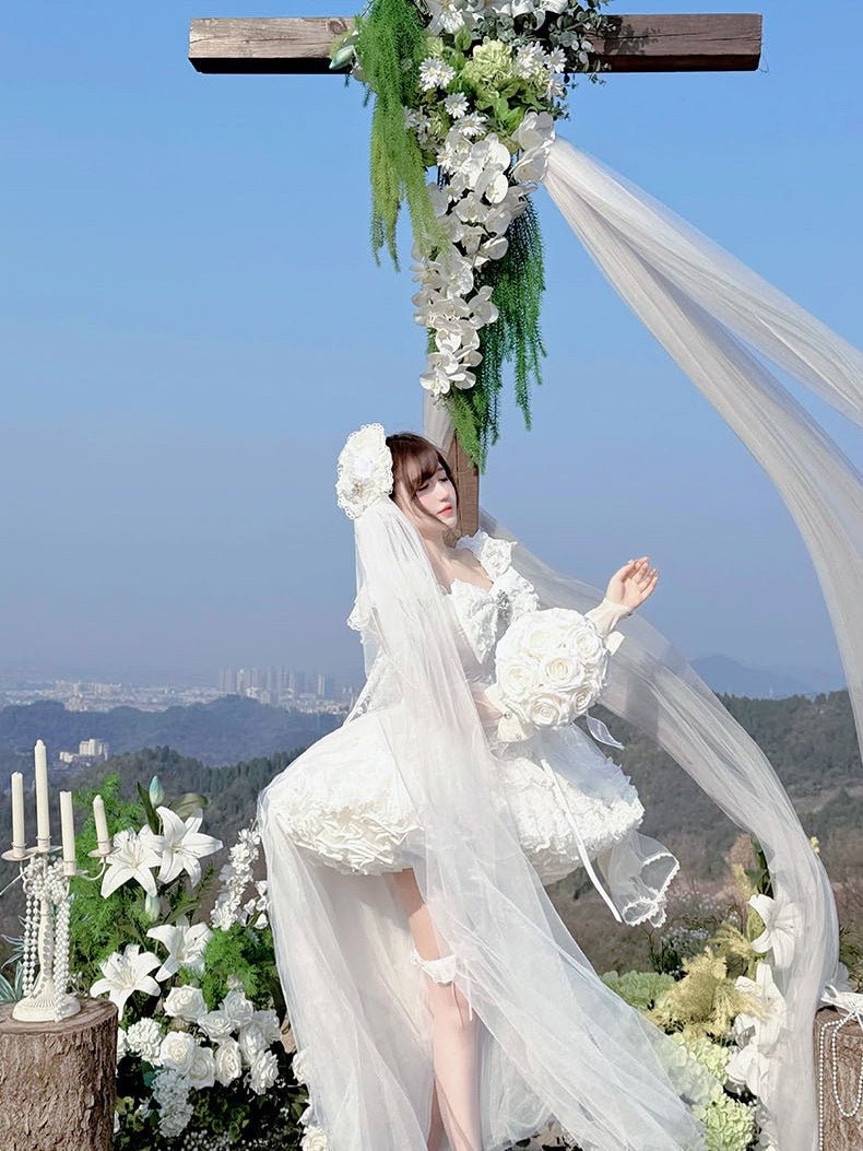 White Feather Promise Moonlight Light Wedding Dress - LolitaEraWhite DressSWhite Feather Promise Moonlight Light Wedding Dress